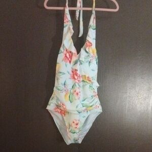 Tropical Floral Halter Swimsuit.